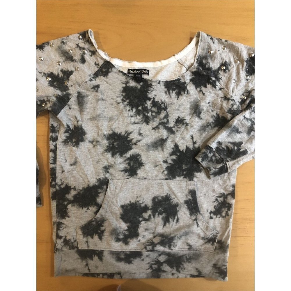Rubber Doll Gray Tie Dye Sweatshirt w Metal Studs On Long Sleeves Size Small -